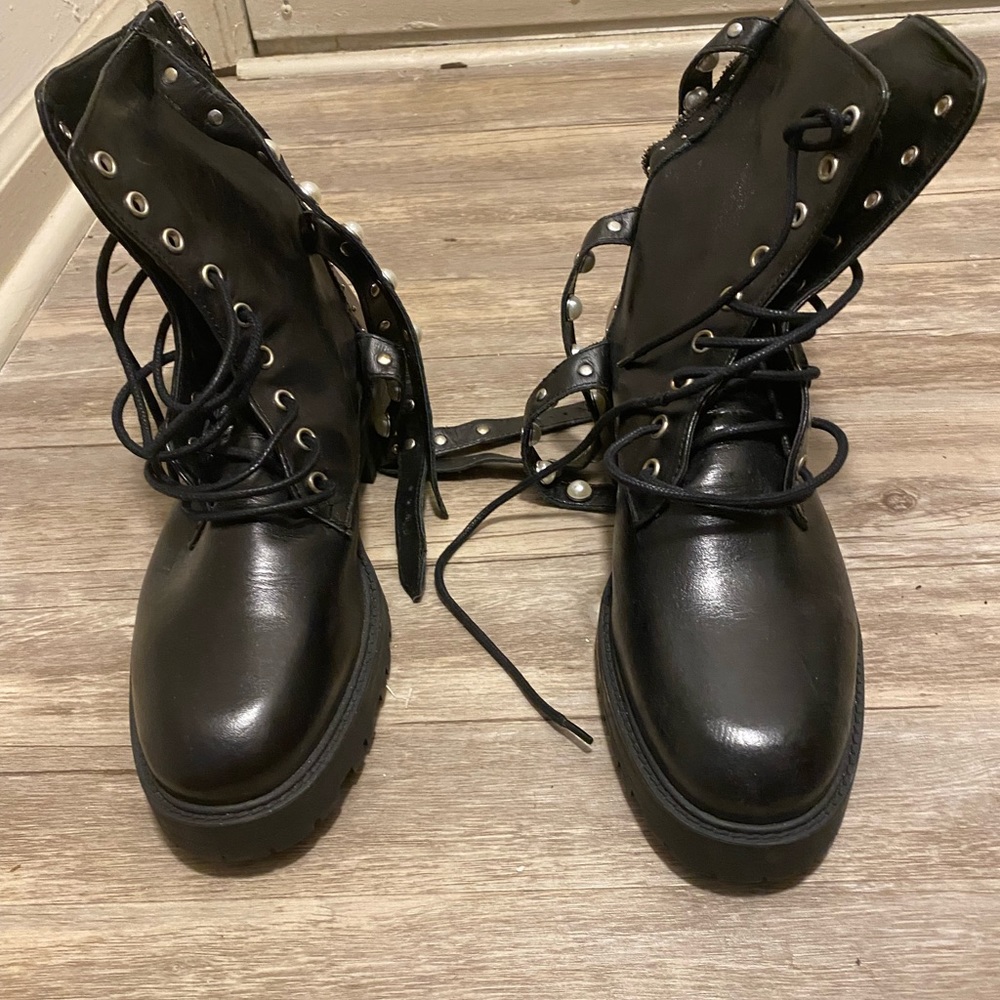 Zara pearl combat boots